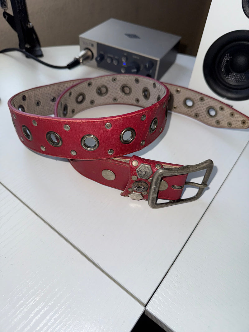 (20 years old) KMRii Red Leather Studded Belt – Rare Archive