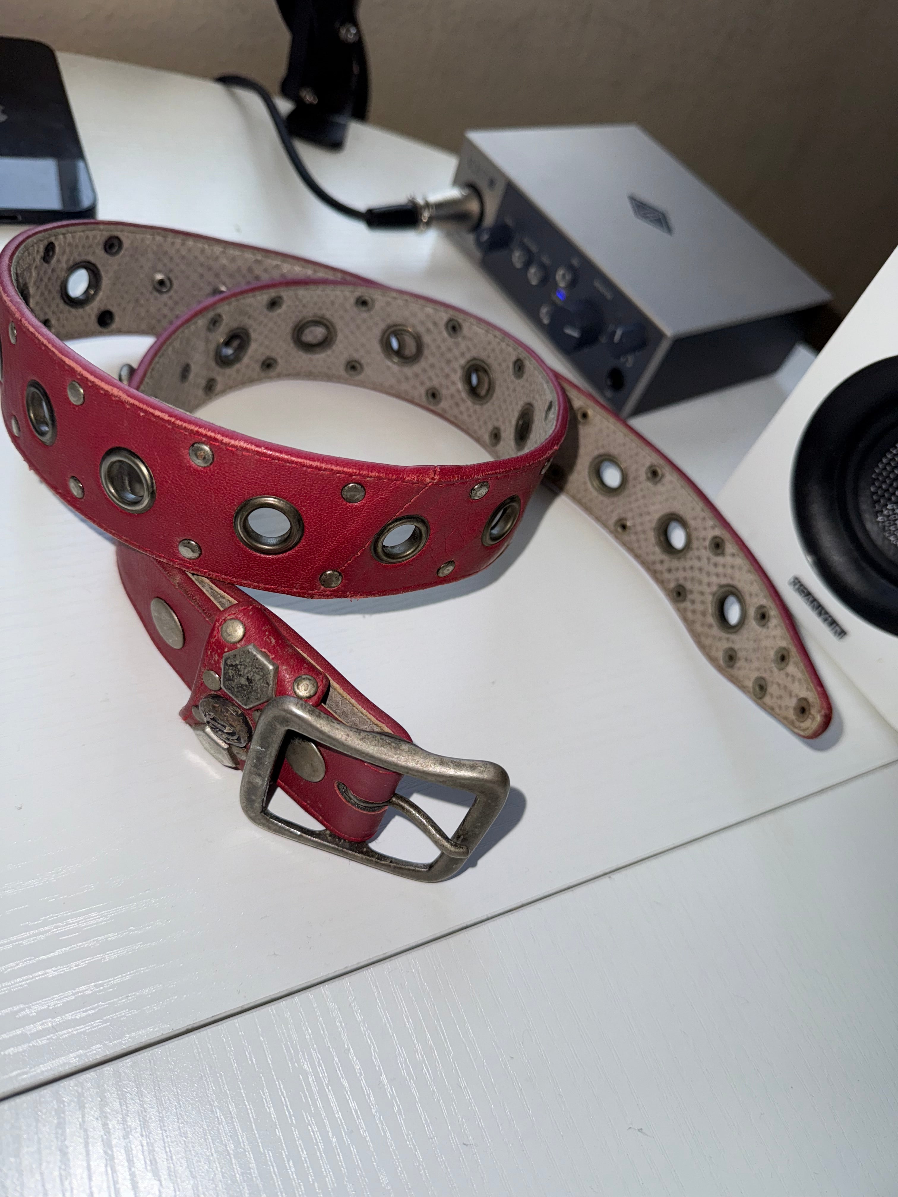 (20 years old) KMRii Red Leather Studded Belt – Rare Archive